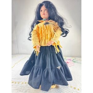 Native American Porcelain Doll with Baby & Accessories Collectible Decor